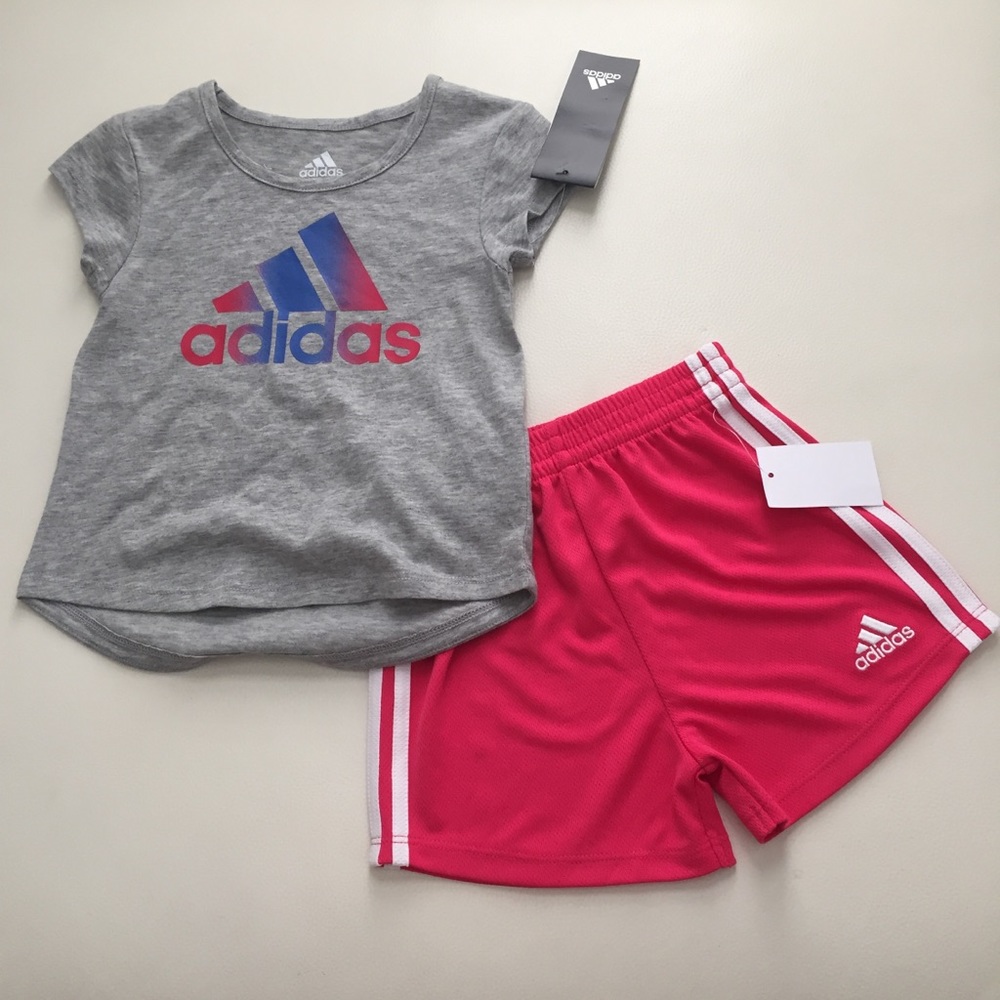 Adidas Baby Girl Pink Shorts Top Outfit - Picture 5 of 5